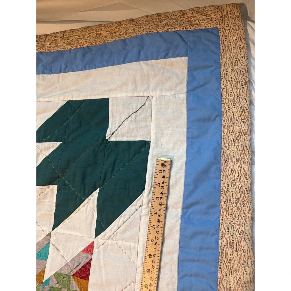 Antique Handmade Maple Leaf Quilt Queen 75x73 Patchwork Cotton Autumn Fall Read